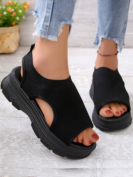 Solid Color Breathable Platform Flyweave Sports Sandals, Sandals, color:Black|size:40, JustFashionNow