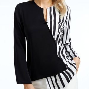 Stylewe Regular Fit Striped Crew Neck Long sleeve Urban Regular Fit Blouse, Blouses and Shirts, color:Black-white|size:XS, Stylewe