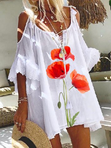 Short Sleeve Casual Weaving Dress, Lace Dresses, color:White|size:XXL, JustFashionNow