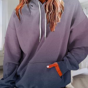 Casual Hoodie Gradient Pattern Sweatshirt Pocket Stitching, Hoodies & Sweatshirts, color:Purple|size:XXL, Noracora