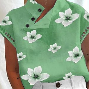 Casual Asymmetrical Floral Shirt, Shirts & Blouses, color:Green|size:XXL, JustFashionNow