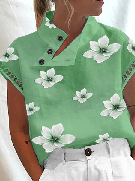 Casual Asymmetrical Floral Shirt, Shirts & Blouses, color:Green|size:XXL, JustFashionNow