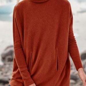 Regular Fit Casual Plain Turtleneck Top, Tops, color:Coffee|size:XXL, JustFashionNow