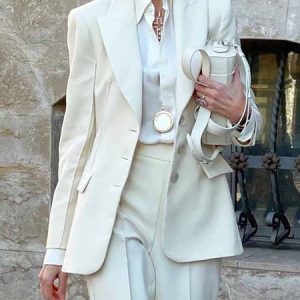 Lapel Collar Regular Fit Urban Plain Blazer, Blazers, color:White|size:XXL, Stylewe