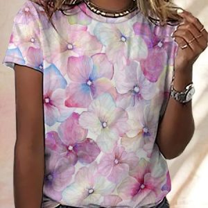 Women's Casual Floral PrintT-Shirt, T-shirts, Lilicloth.com