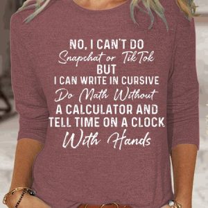 Crew Neck Long Sleeve Text Letters Regular Micro-Elasticity Regular Fit Shirt For Women, Blouses, color:Rose Red|size:3XL, Noracora