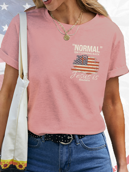 Women's American Flag Normal Isn't Coming Back Cotton Simple Loose T-Shirt, color:Pink|size:3XL, Lilicloth.com