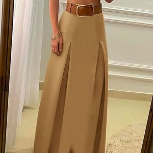 Plain Urban Regular Fit Maxi Skirt, Skirts, color:Khaki|size:XXL, Stylewe