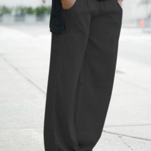 Women Loose Solid Casual Pants, Pants, color:Black|size:5XL, JustFashionNow