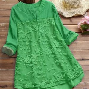 Casual Long Sleeve V Neck Plus Size Tops, Shirts & Blouses, color:Green|size:XXL, JustFashionNow