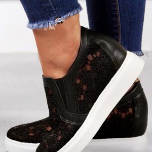 Flower Embroidery Detail Hidden Heeled Shoes, color:Black|size:40, Lilicloth.com