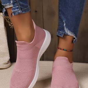 Solid Color Shock Absorbing Flyknit Sneakers, Sneakers, color:Pink|size:43, JustFashionNow