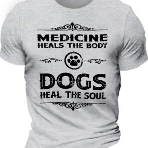 Men's Dogs Heal the Soul Casual Letters Crew Neck T-Shirt, color:Light Gray|size:3XL, Lilicloth.com