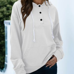 Casual Hoodie Plain Hoodie Buttoned, Hoodies & Sweatshirts, color:Off White|size:3XL, Noracora