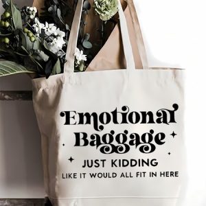 Emotional Baggage Sarcastic Funny Casual Shopping Tote Bag, color:White|size:One-size, Lilicloth.com