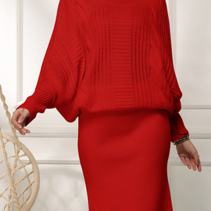 Women Geometric Crew Neck Long Sleeve Comfy Simple Short Sweater Dress, Sweater Dresses, color:Red|size:XL, Noracora