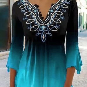 Casual Ombre Regular Fit V Neck T-Shirt, T-Shirts, color:Blue|size:3XL, JustFashionNow
