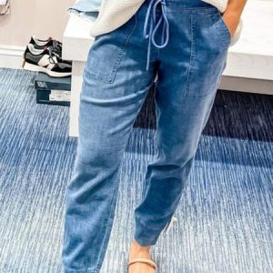 Casual Denim Drawstring Jeans, Jeans, color:Blue|size:XXL, JustFashionNow