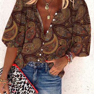 Linen Cotton Crew Neck Blouse, Shirts & Blouses, color:Brown|size:XXL, JustFashionNow