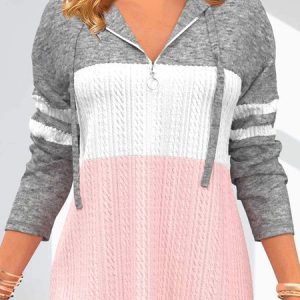 Casual Color Block Zipper Hoodie, Sweatshirts & Hoodies, color:Pink|size:XXL, JustFashionNow