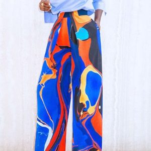 Elegant Regular Fit Chevron Fashion Pants, Pants, color:As Picture|size:XXL, Stylewe