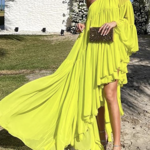 Plain Cold Shoulder Elegant Dress & Party Dress, Maxi Dresses, color:Yellow|size:XXL, Stylewe