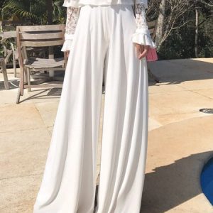 Plain Elegant Loose Fashion Wide leg Pants, Pants, color:White|size:XXL, Stylewe