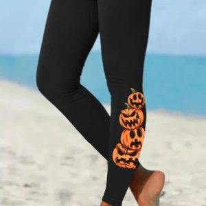 Womens Halloween Pumpkin Casual Leggings, color:As Picture|size:4XL, Lilicloth.com