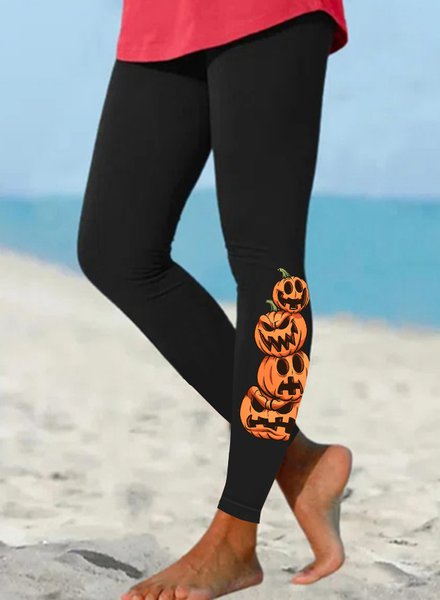 Womens Halloween Pumpkin Casual Leggings, color:As Picture|size:4XL, Lilicloth.com