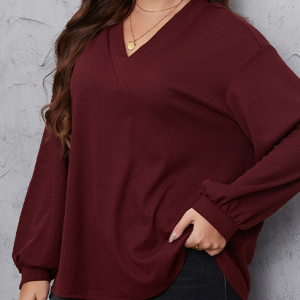 plus size Casual Regular Fit Shirt, TOPS, color:Wine Red|size:4X, Noracora