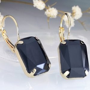 Elegant Blue Gem Geometric Earrings Party Wedding Women's Jewelry, Earrings, color:Black|size:One-size, JustFashionNow