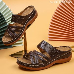 Retro Casual Hollow Inlay Wedge Slippers, Sandals, color:Deep Brown|size:43, JustFashionNow