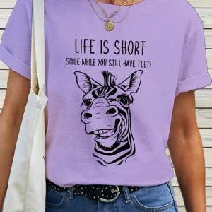 Women's Funny Animal Cotton Life Is Short Smile While You Still Have Teeth T-Shirt, color:Purple|size:3XL, Lilicloth.com