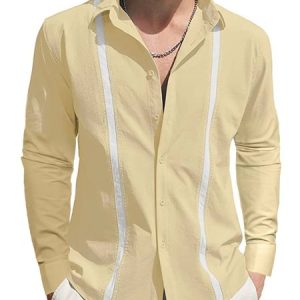 Regular Sleeve Split Joint Casual Regular Fit Shirt, Shirts ＆ Blouse, color:Khaki|size:3XL, JustFashionNow