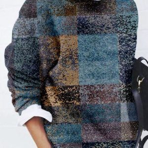 Color Block Vintage Crew Neck Top, Sweatshirts & Hoodies, color:Blue|size:XXL, JustFashionNow