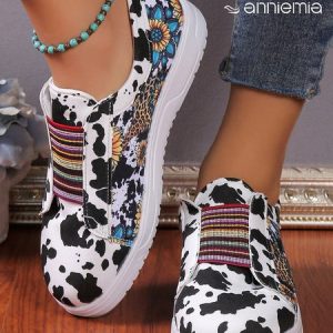 West Style Sunflower Cow Pattern Slip On Canvas Shoes, Sneakers, color:As Picture|size:43, JustFashionNow