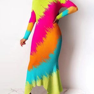 Urban Crew Neck Tight Gradient Pattern Dress, Maxi Dresses, color:Multicolor|size:XXL, Stylewe
