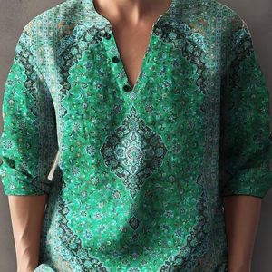 Printing Vacation Half Open Collar Cotton And Linen Shirt, Shirts ＆ Blouse, color:Color7|size:5XL, JustFashionNow