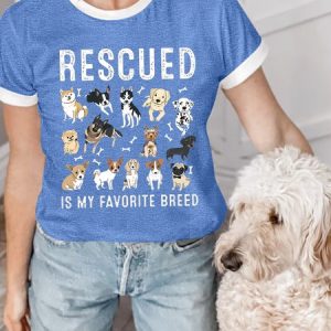Lilicloth X Funnpaw Women's Rescued Is My Favorite Breed Regular Fit T-Shirt, color:Blue|size:L, Lilicloth.com