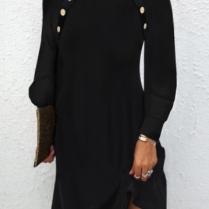 Plain Casual Turtleneck Dress, Dresses, color:Black|size:XXL, JustFashionNow