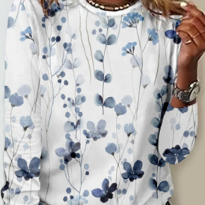 Women's Plants Casual Crew Neck Shirt, color:Blue|size:3XL, Lilicloth.com