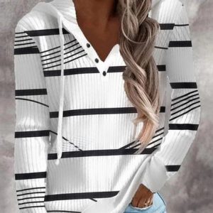Striped Casual Hoodie Sweatshirt, Sweatshirts & Hoodies, color:White|size:XXL, JustFashionNow