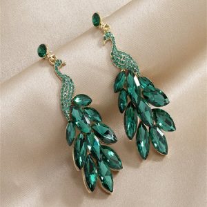 Elegant Green Zircon Peacock Pattern Earrings Party Feminine Jewelry, Earrings, color:Green|size:One-size, JustFashionNow