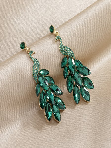 Elegant Green Zircon Peacock Pattern Earrings Party Feminine Jewelry, Earrings, color:Green|size:One-size, JustFashionNow