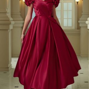 Plain Regular Fit Elegant Party Dress, Maxi Dresses, color:Wine Red|size:XXL, Stylewe