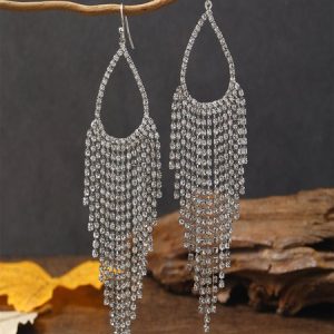 Elegant Metal Diamond Tassel Earrings Party Wedding Female Jewelry, Earrings, color:As Picture|size:One-size, JustFashionNow