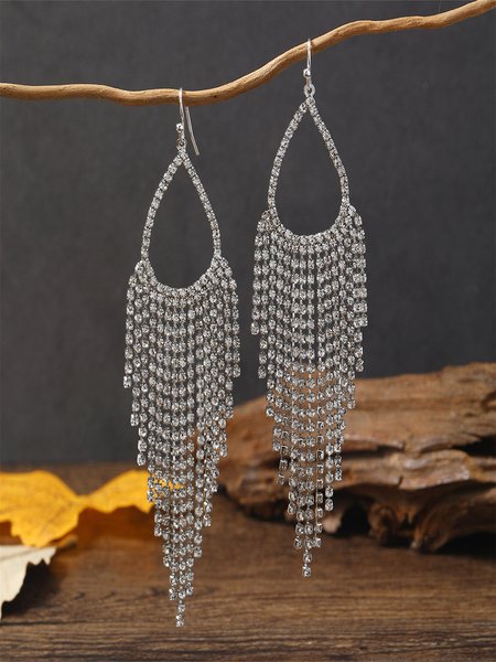 Elegant Metal Diamond Tassel Earrings Party Wedding Female Jewelry, Earrings, color:As Picture|size:One-size, JustFashionNow