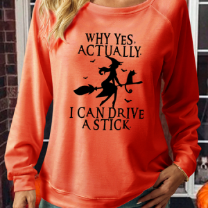 Women‘s Funny Graphic Yes I Can Drive A Stick Crew Neck Casual Sweatshirt, color:Orange|size:3XL, Lilicloth.com