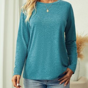 Cotton-Blend Crew Neck Regular Fit Casual Shirt, color:Green|size:3XL, Lilicloth.com