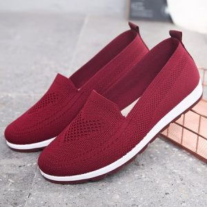 Soft Comfortable Lightweight Flyknit Slip-On Sneakers, Sneakers, color:Wine Red|size:41, JustFashionNow